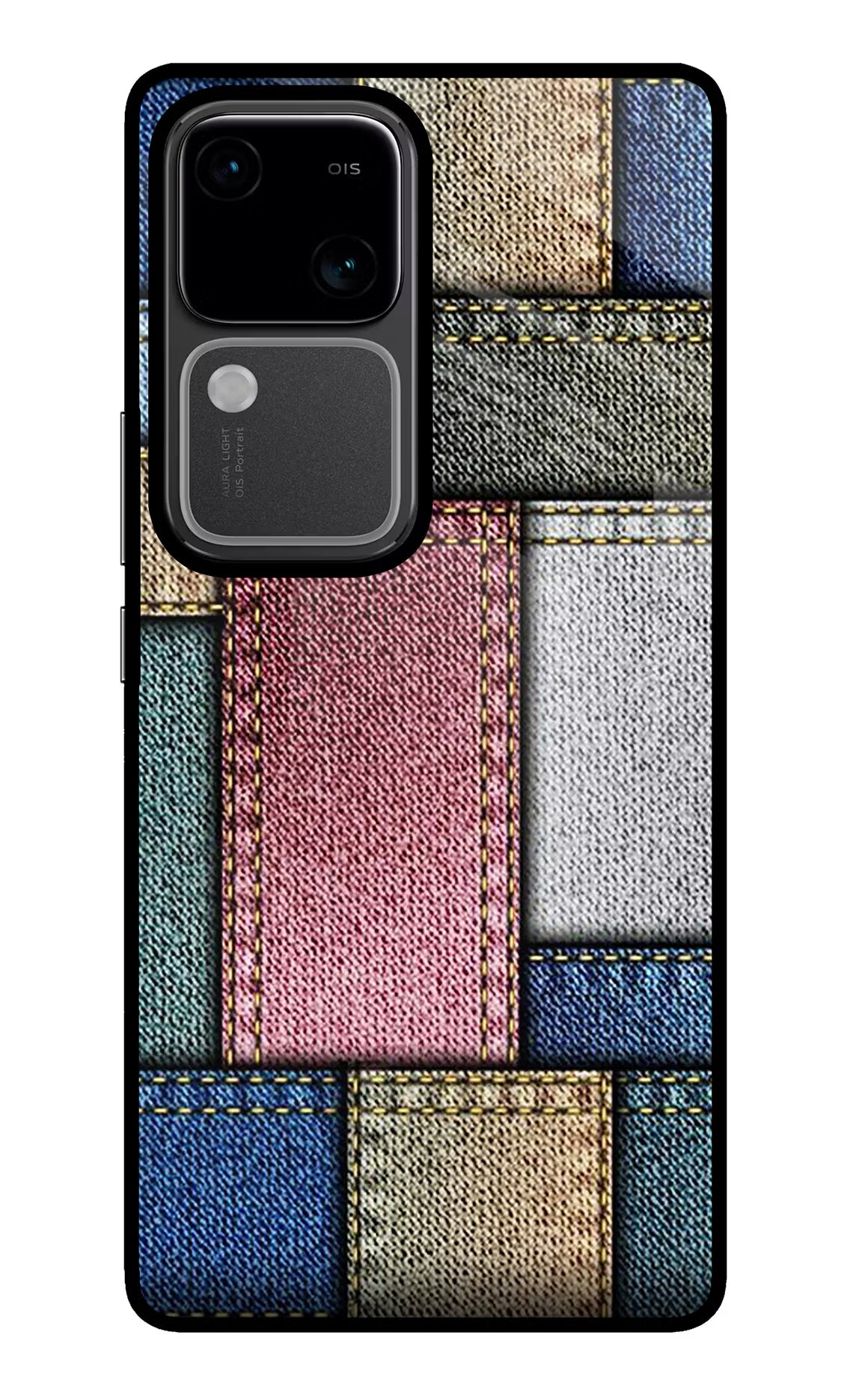 Multicolor Jeans Vivo V30 5G Glass Case Back Cover by Casekaro