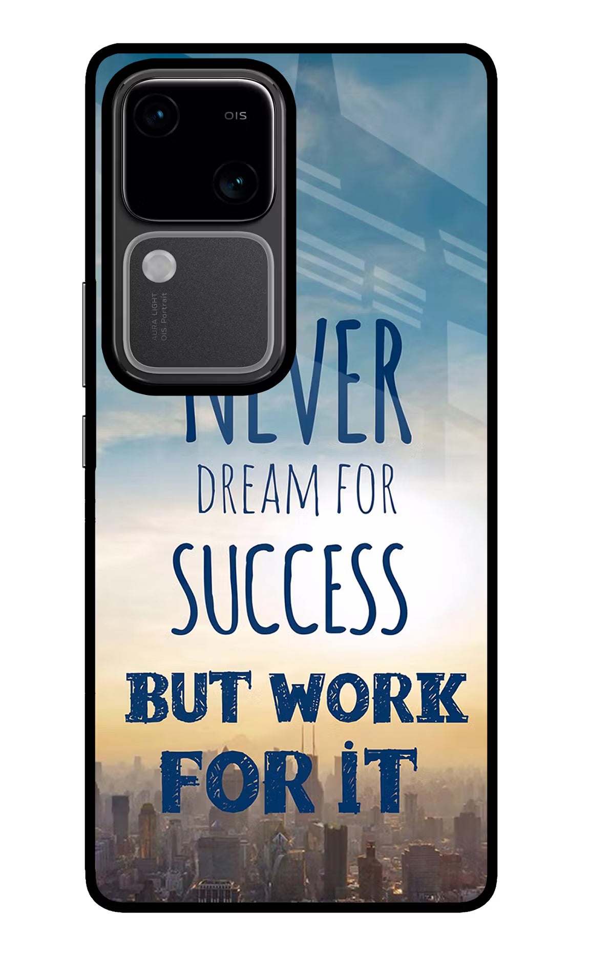 Never Dream For Success But Work For It Vivo V30 5G Glass Case Back Cover by Casekaro