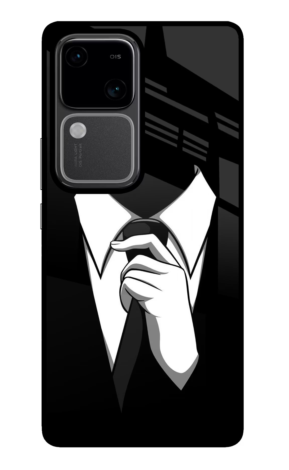 Black Tie Vivo V30 5G Glass Case Back Cover by Casekaro