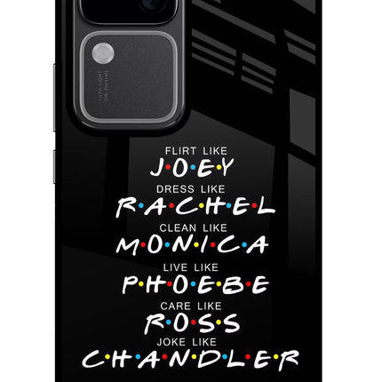 FRIENDS Character Vivo V30 5G Glass Case Back Cover by Casekaro