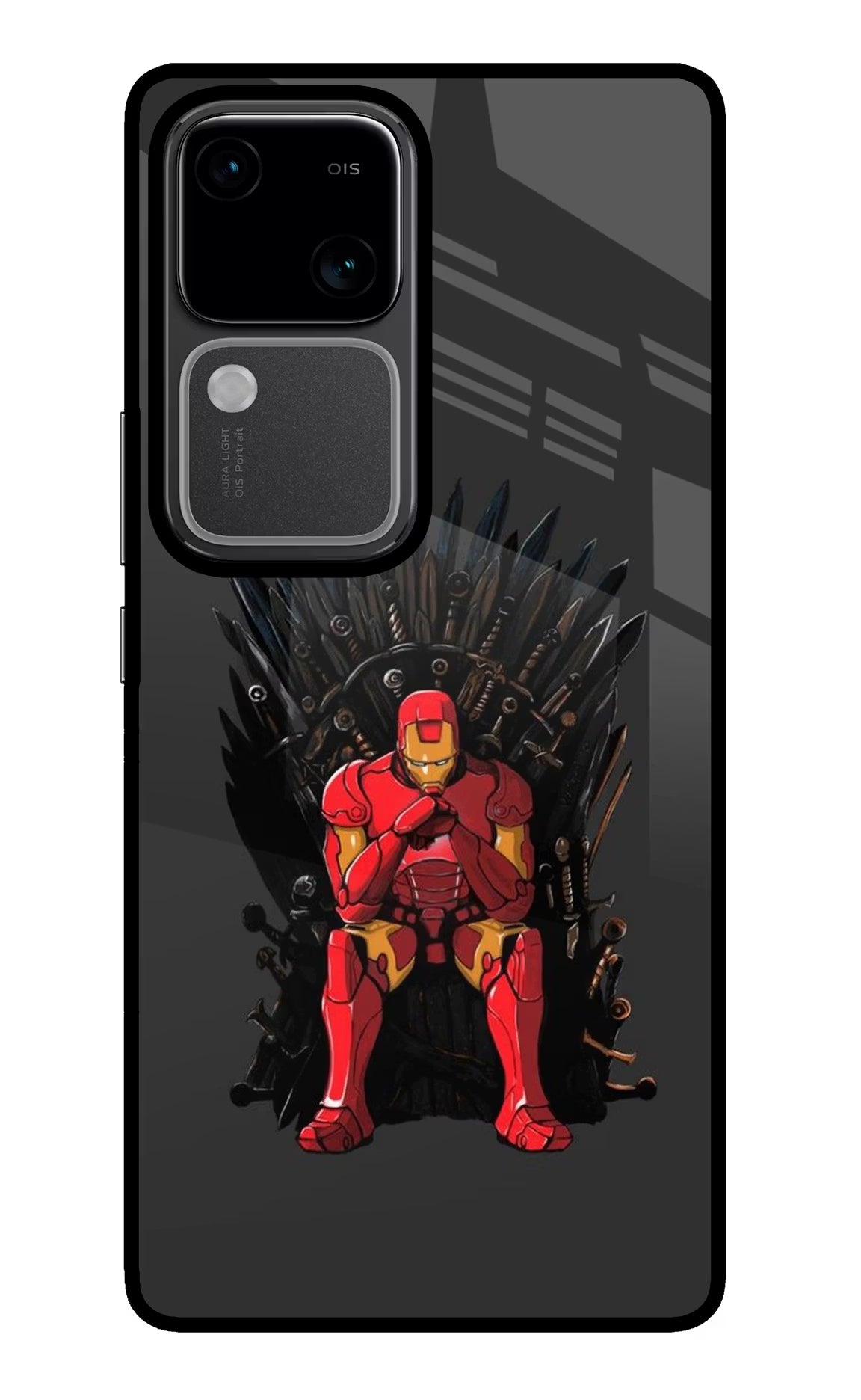 Ironman Throne Vivo V30 5G Glass Case Back Cover by Casekaro