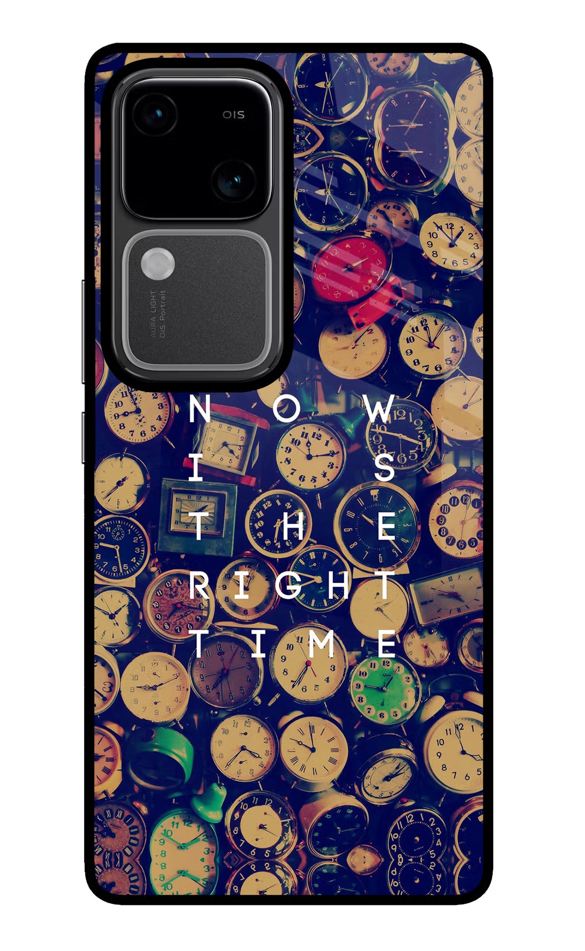 Now is the Right Time Quote Vivo V30 5G Glass Case Back Cover by Casekaro