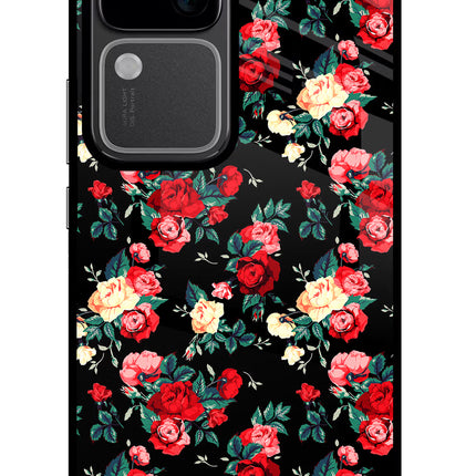 Rose Pattern Vivo V30 5G Glass Case Back Cover by Casekaro