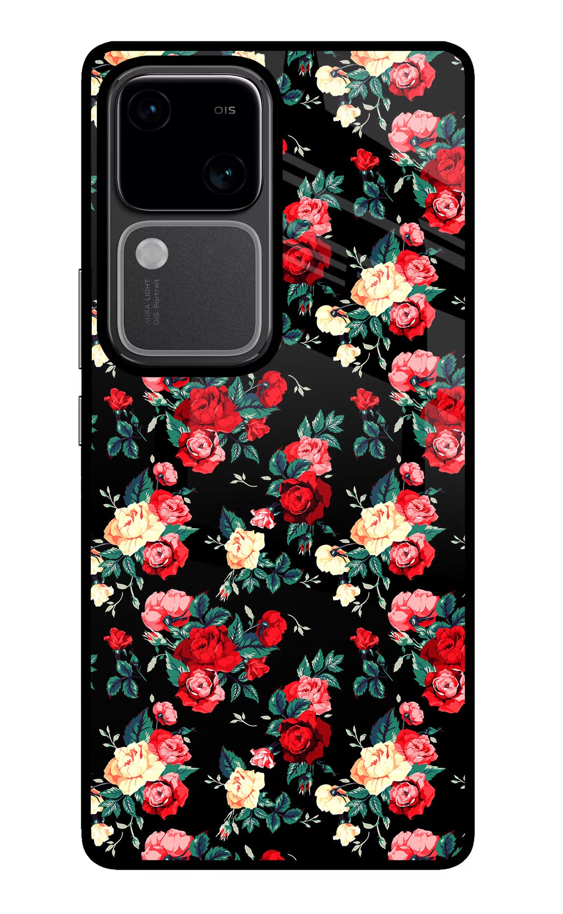 Rose Pattern Vivo V30 5G Glass Case Back Cover by Casekaro