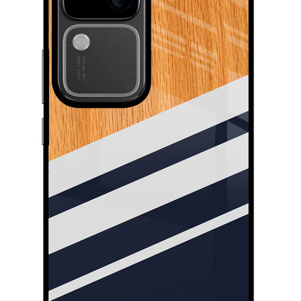 Blue and white wooden Vivo V30 5G Glass Case