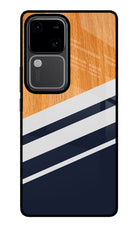 Blue and white wooden Vivo V30 5G Glass Case