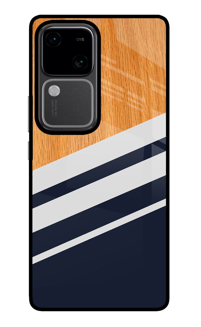 Blue and white wooden Vivo V30 5G Glass Case