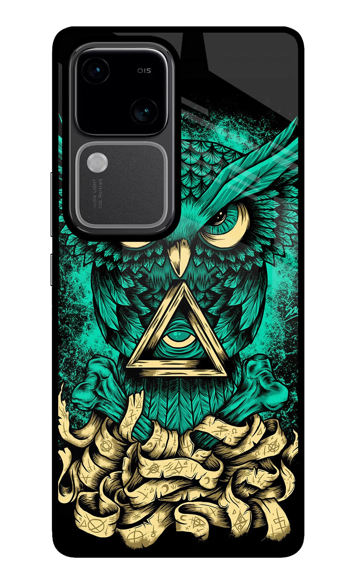 Green Owl Vivo V30 5G Glass Case Back Cover by Casekaro