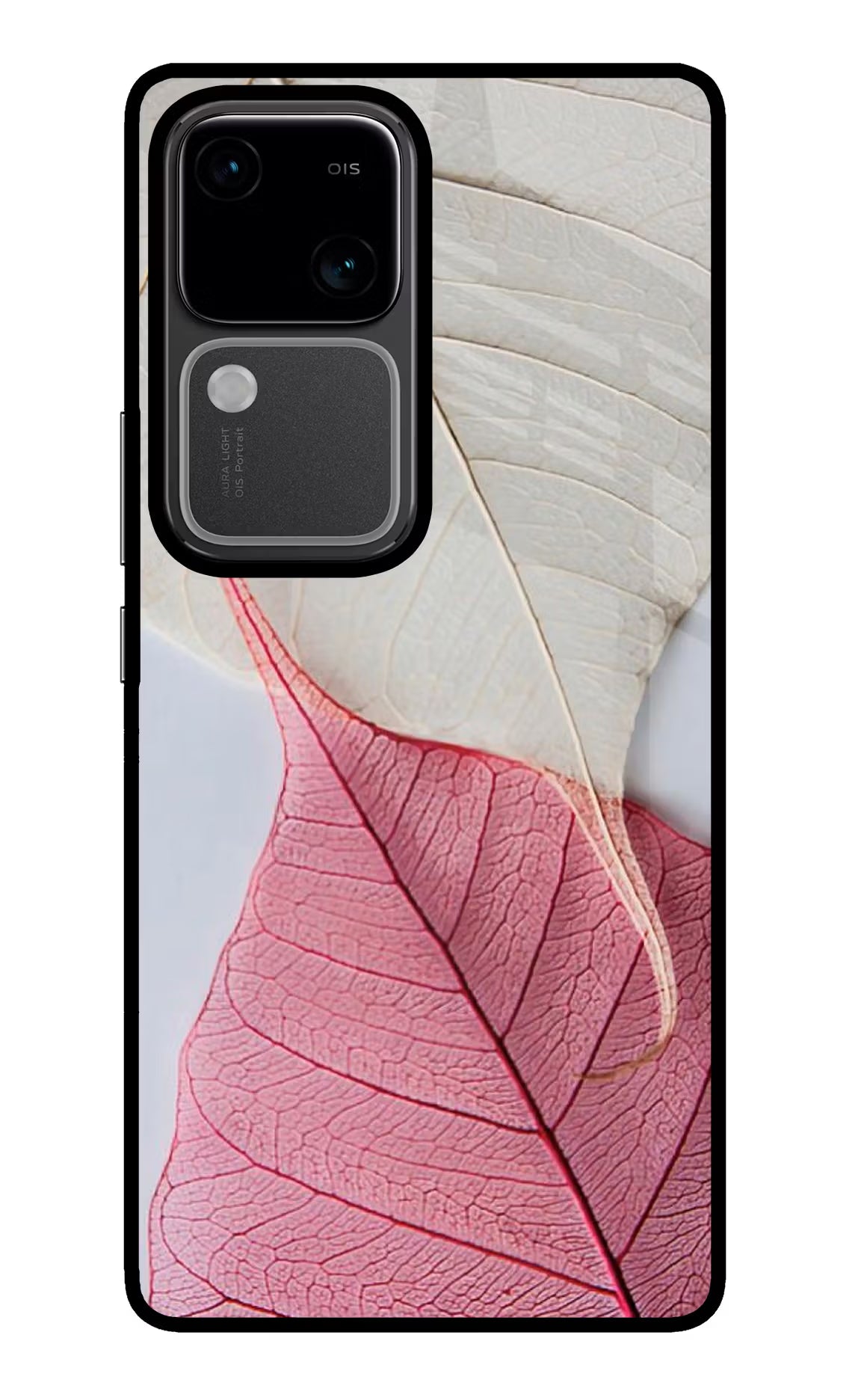 White Pink Leaf Vivo V30 5G Glass Case