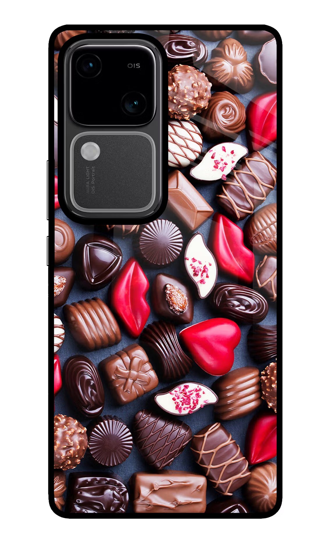 Chocolates Vivo V30 5G Glass Case Back Cover by Casekaro
