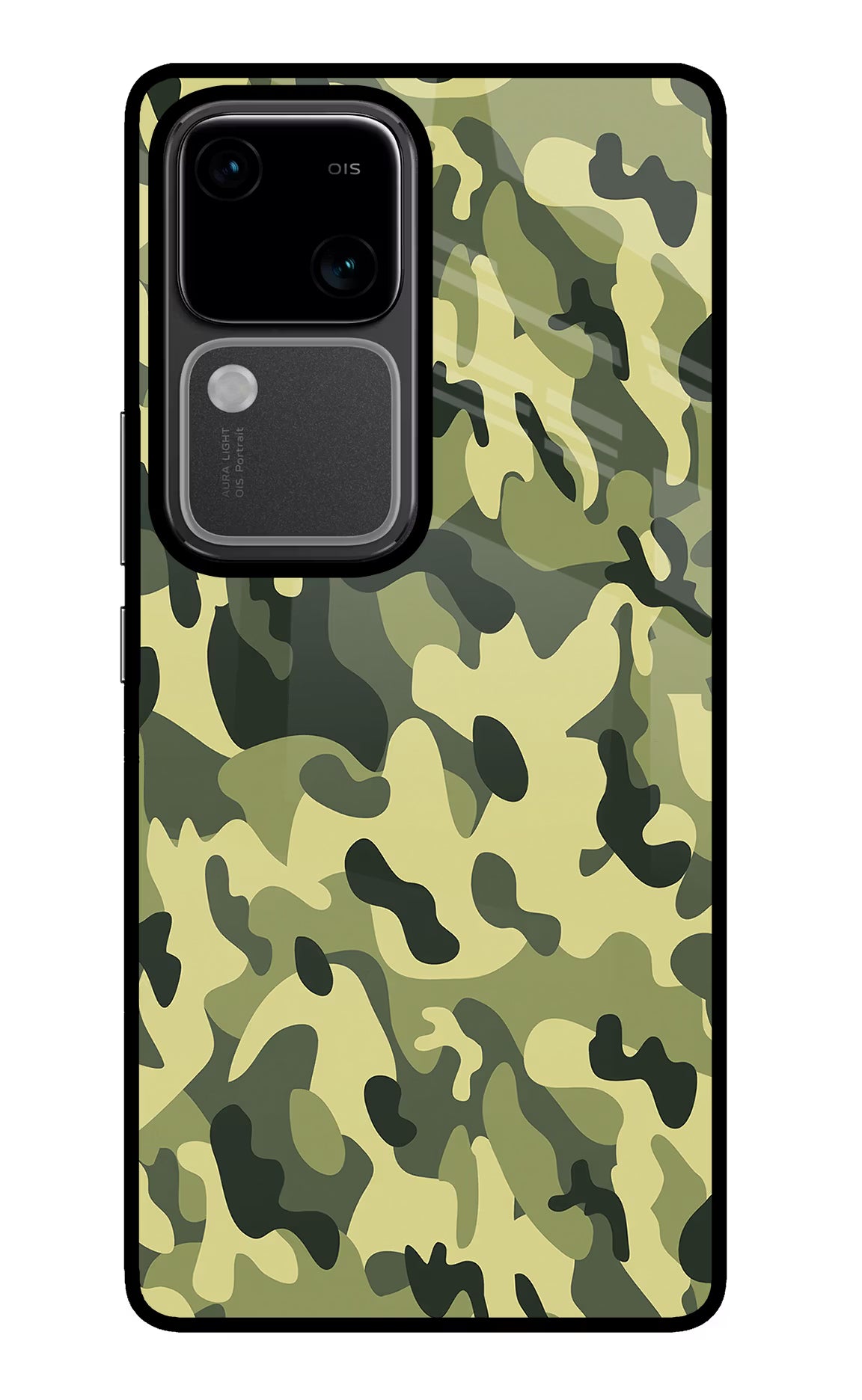 Camouflage Vivo V30 5G Glass Case Back Cover by Casekaro