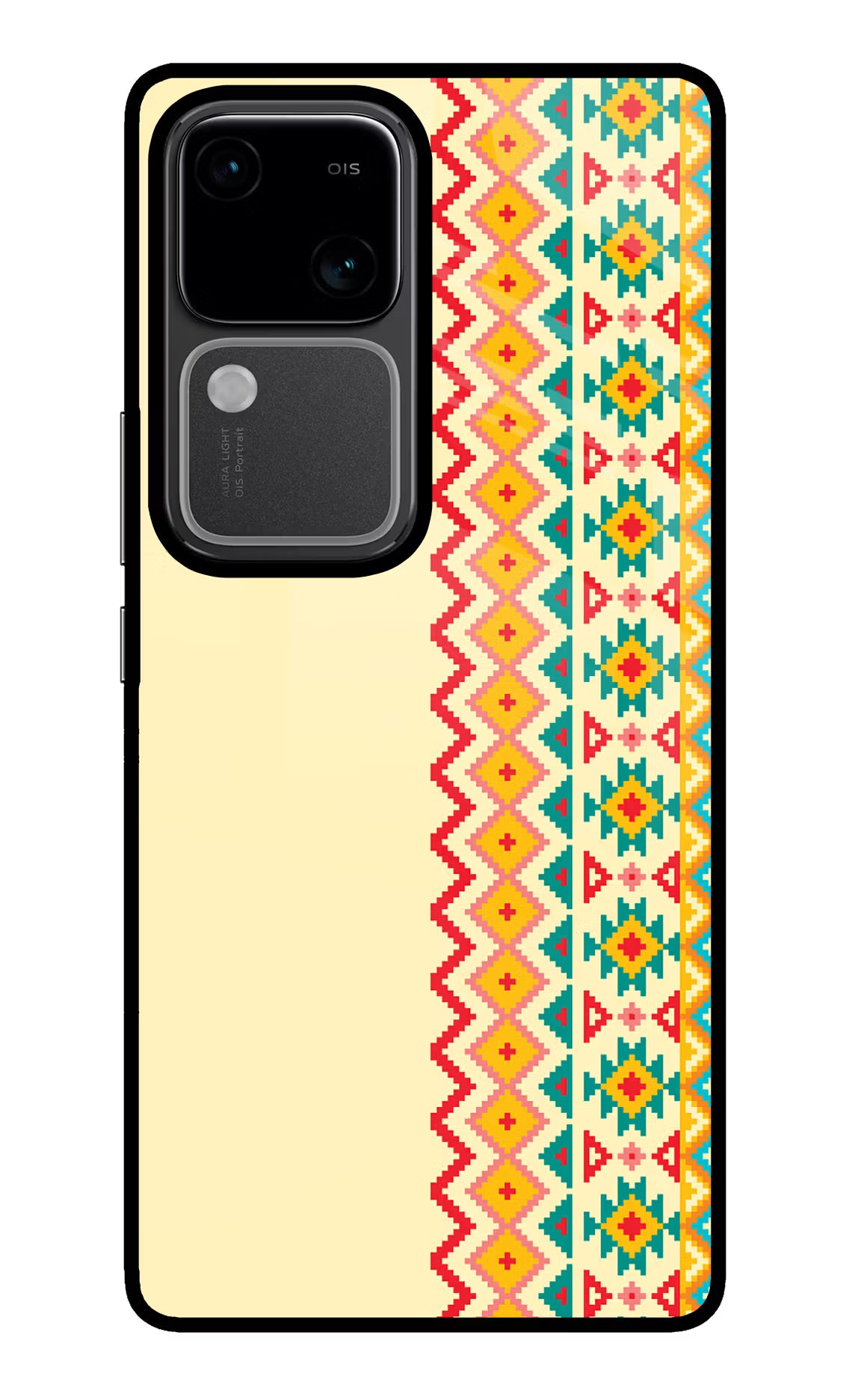 Ethnic Seamless Vivo V30 5G Glass Case Back Cover by Casekaro
