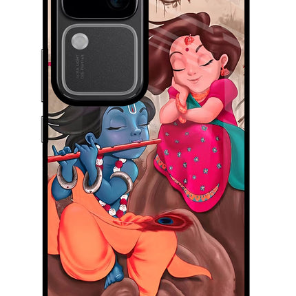 Radhe Krishna Vivo V30 5G Glass Case Back Cover by Casekaro