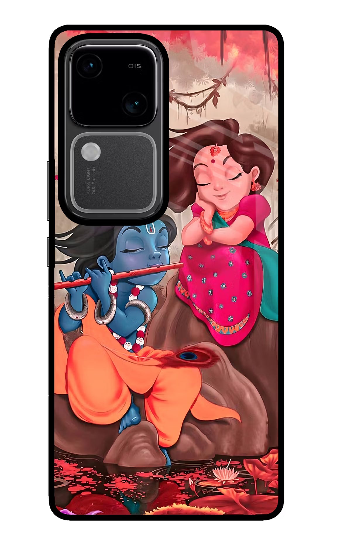 Radhe Krishna Vivo V30 5G Glass Case Back Cover by Casekaro