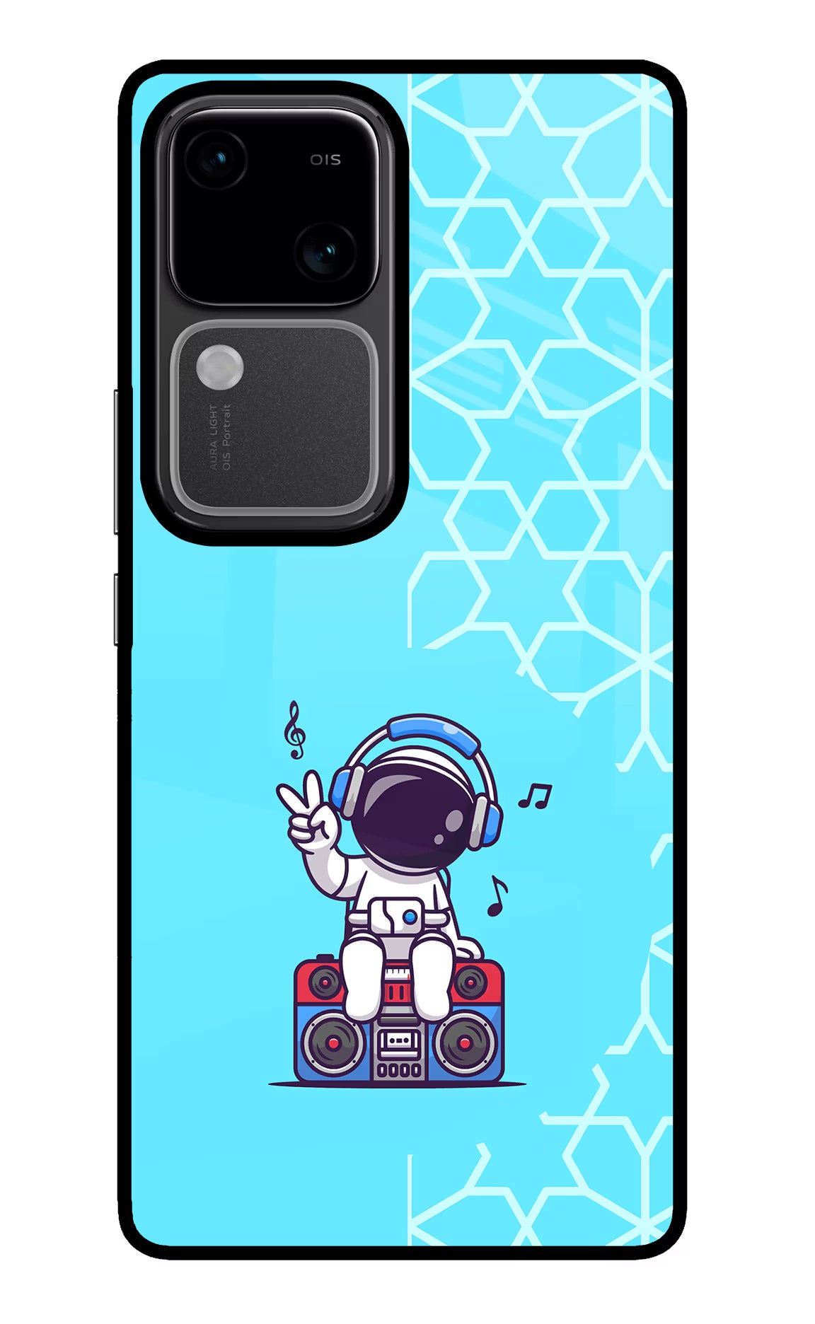 Cute Astronaut Chilling Vivo V30 5G Glass Case Back Cover by Casekaro