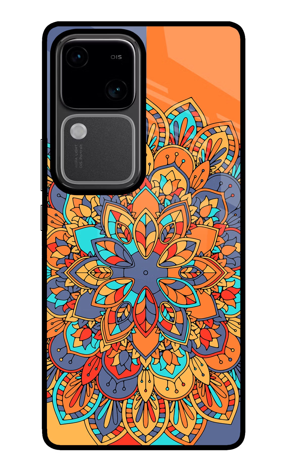 Color Mandala Vivo V30 5G Glass Case Back Cover by Casekaro