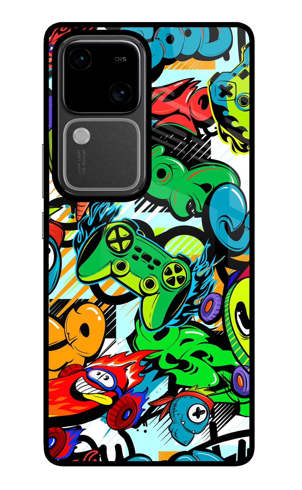 Game Doodle Vivo V30 5G Glass Case Back Cover by Casekaro