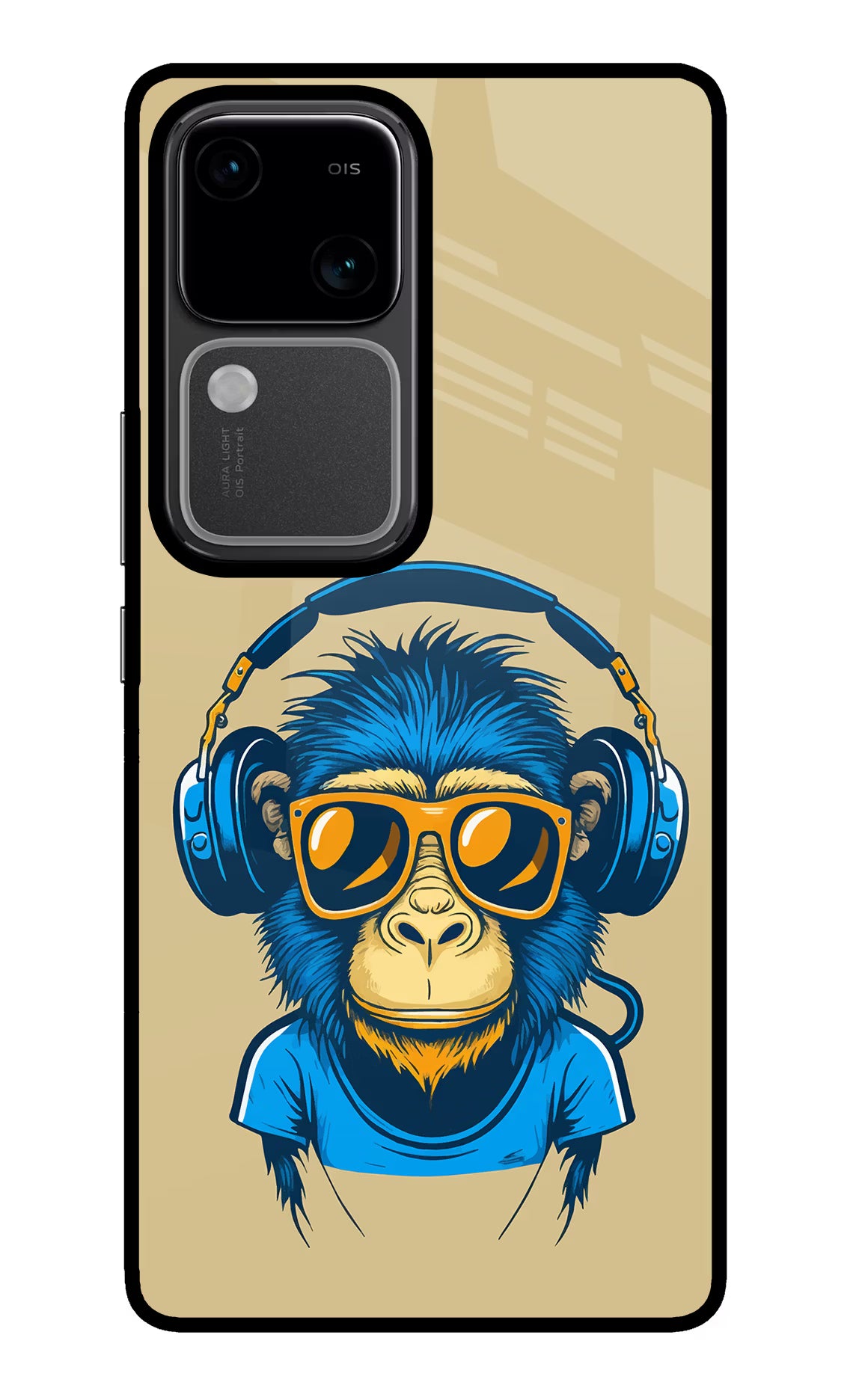 Monkey Headphone Vivo V30 5G Glass Case Back Cover by Casekaro