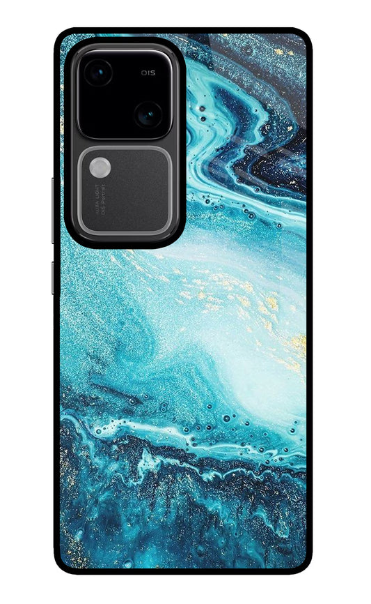Blue Glitter Marble Vivo V30 5G Glass Case