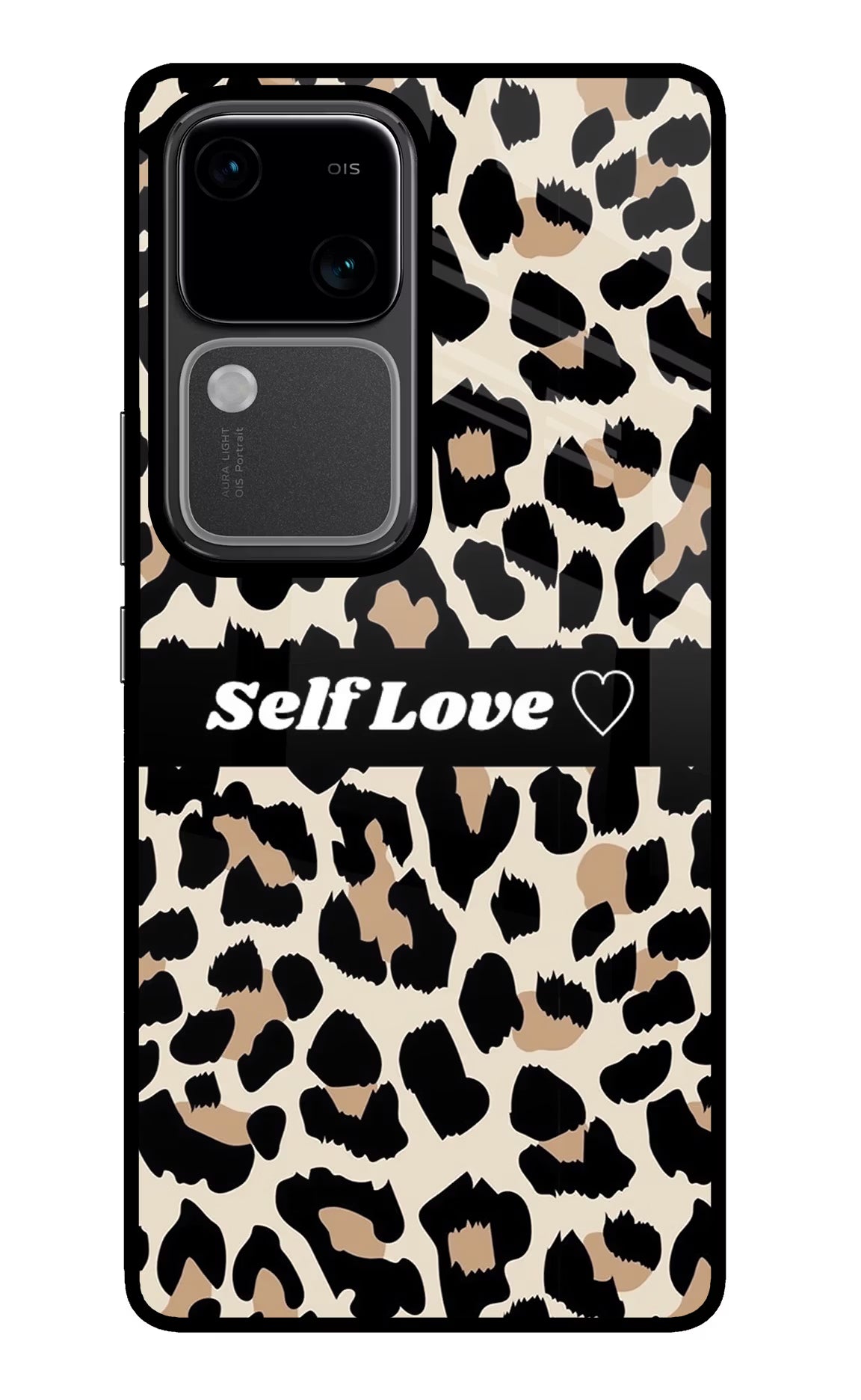 Leopard Print Self Love Vivo V30 5G Glass Case Back Cover by Casekaro