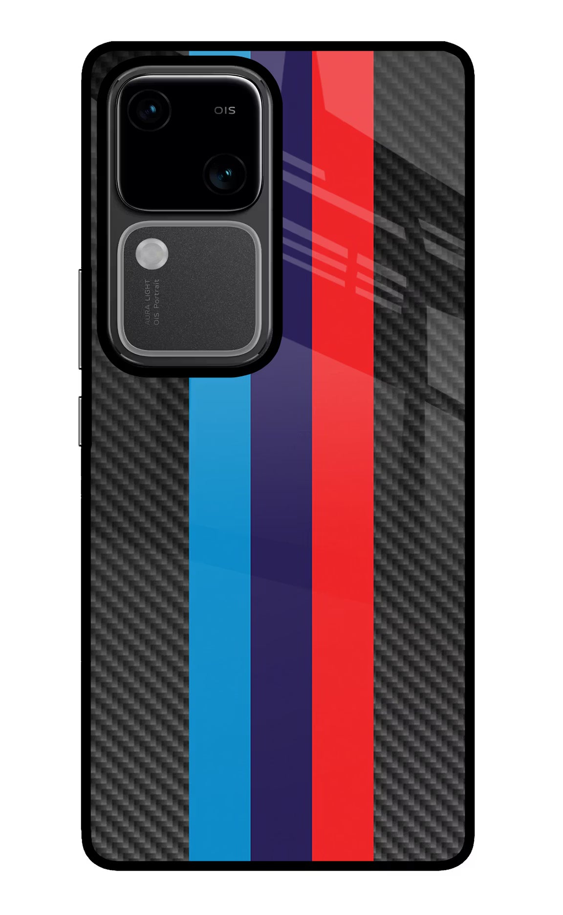 BMW Stripes Pattern Vivo V30 5G Glass Case Back Cover by Casekaro