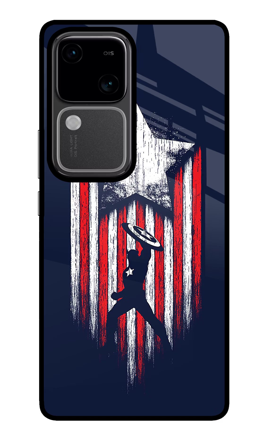 Captain America Marvel Art Vivo V30 5G Glass Case Back Cover by Casekaro