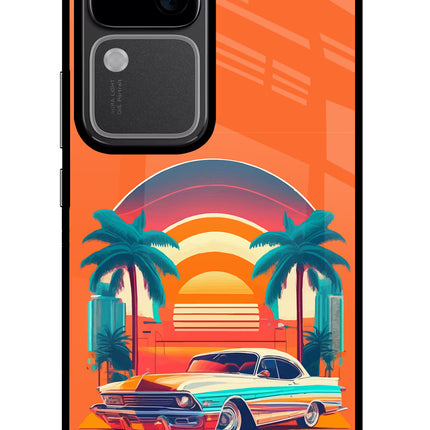Palm Drive 80s Vivo V30 5G Glass Case Back Cover by Casekaro
