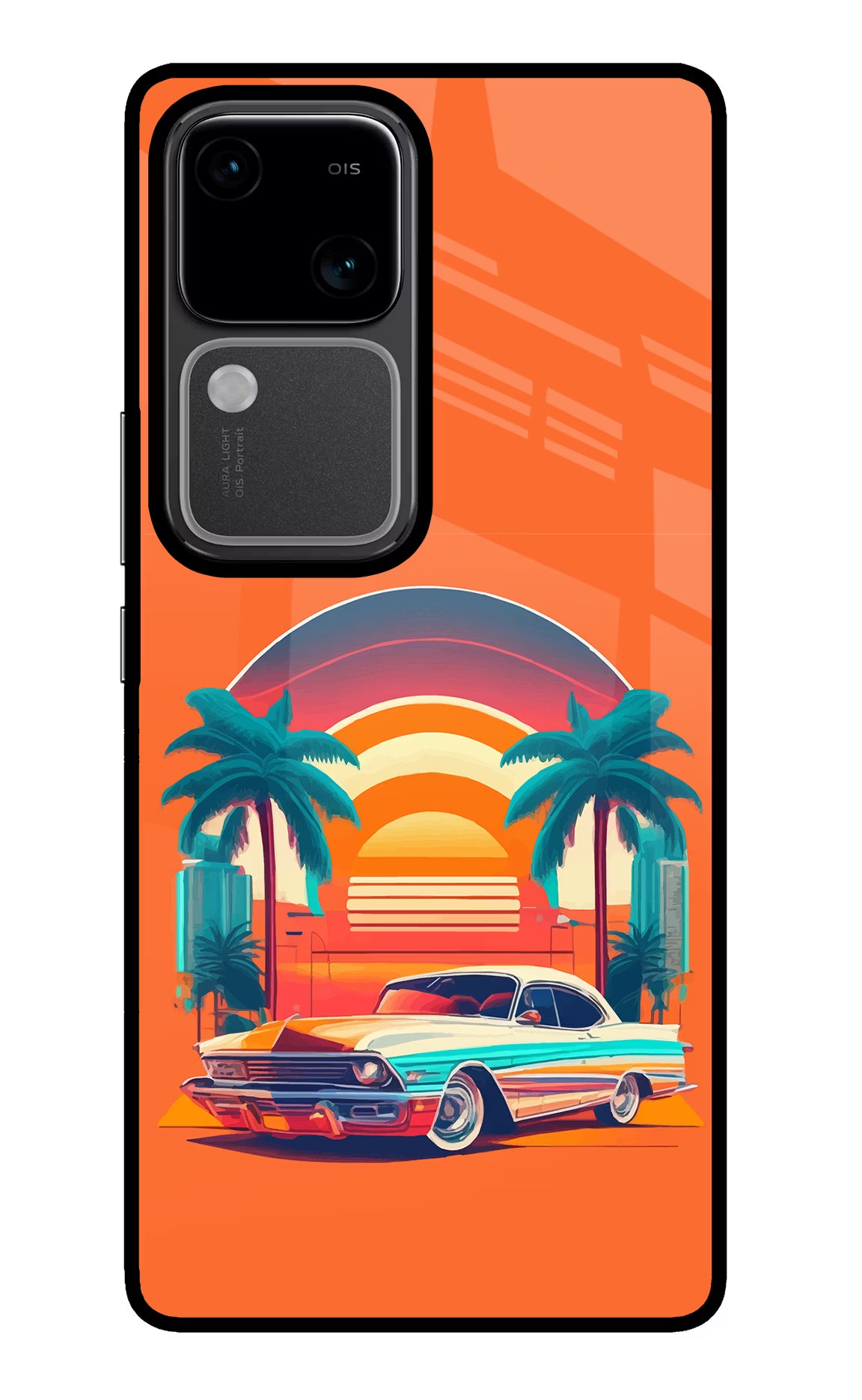 Palm Drive 80s Vivo V30 5G Glass Case Back Cover by Casekaro
