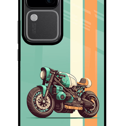 Striped Moto Drift Vivo V30 5G Glass Case Back Cover by Casekaro