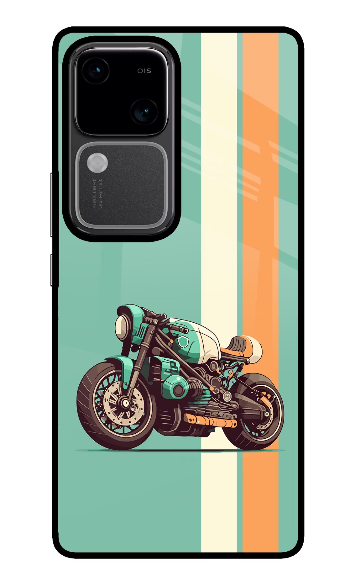Striped Moto Drift Vivo V30 5G Glass Case Back Cover by Casekaro