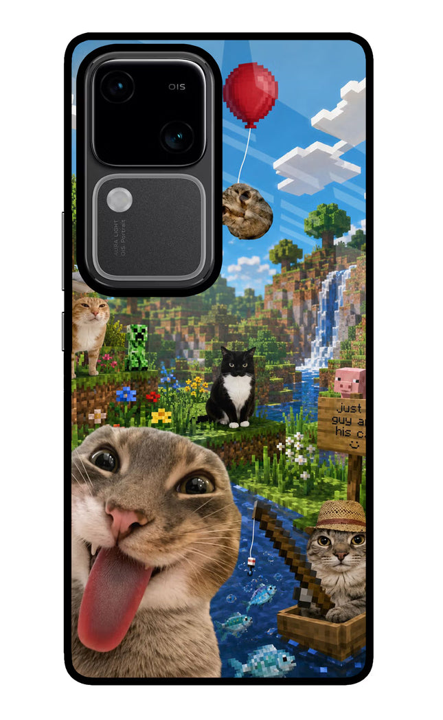 Minecraft Cat Chaos Vivo V30 5G Glass Case