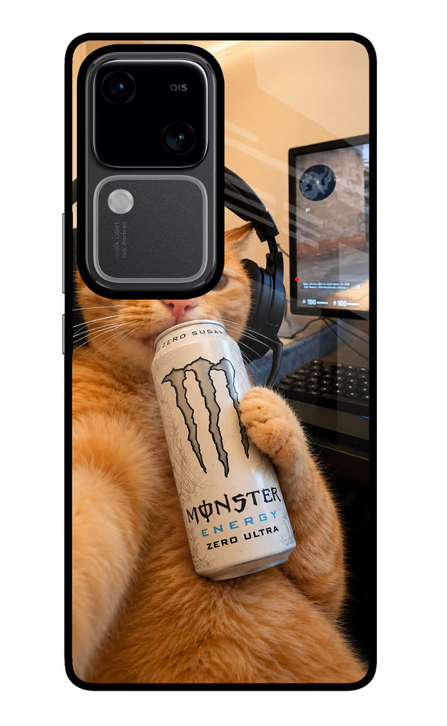 Gamer Cat Energy Vivo V30 5G Glass Case