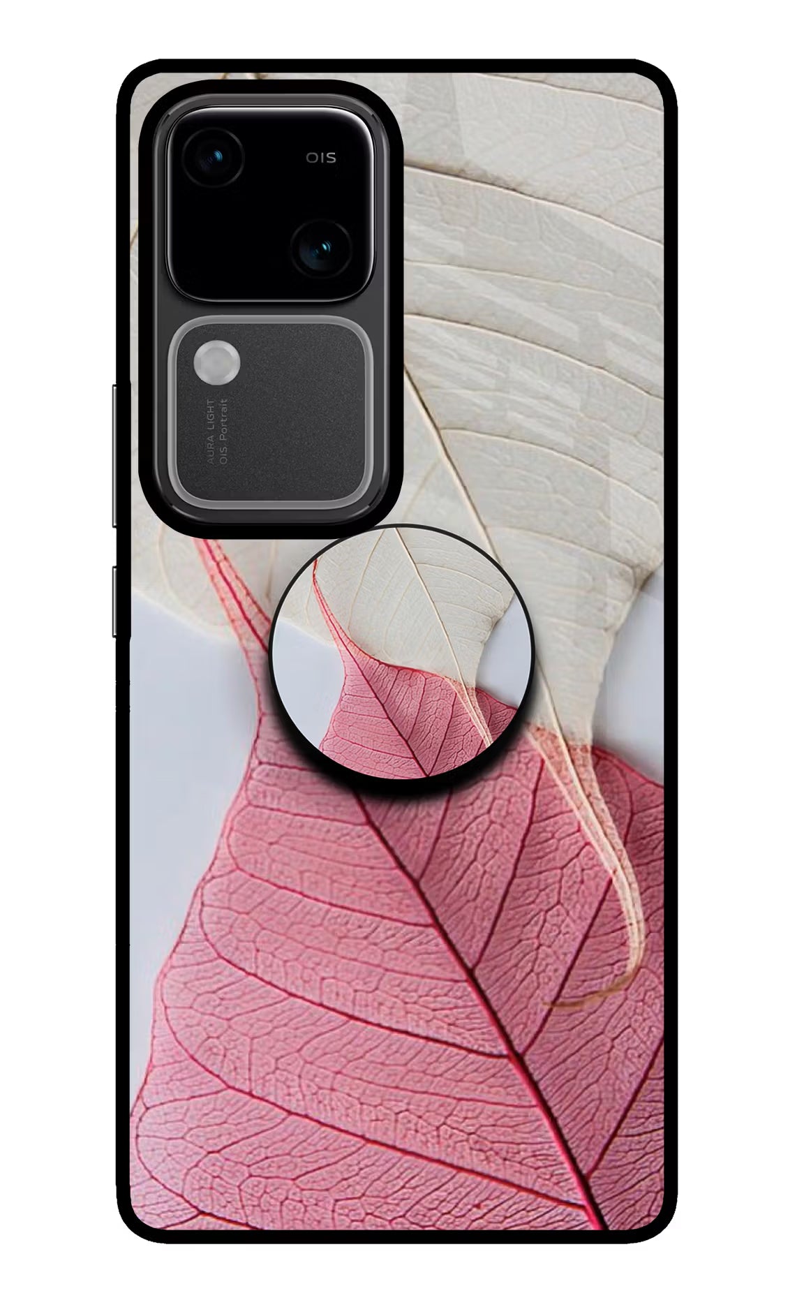 White Pink Leaf Vivo V30 5G Pop Case by Casekaro