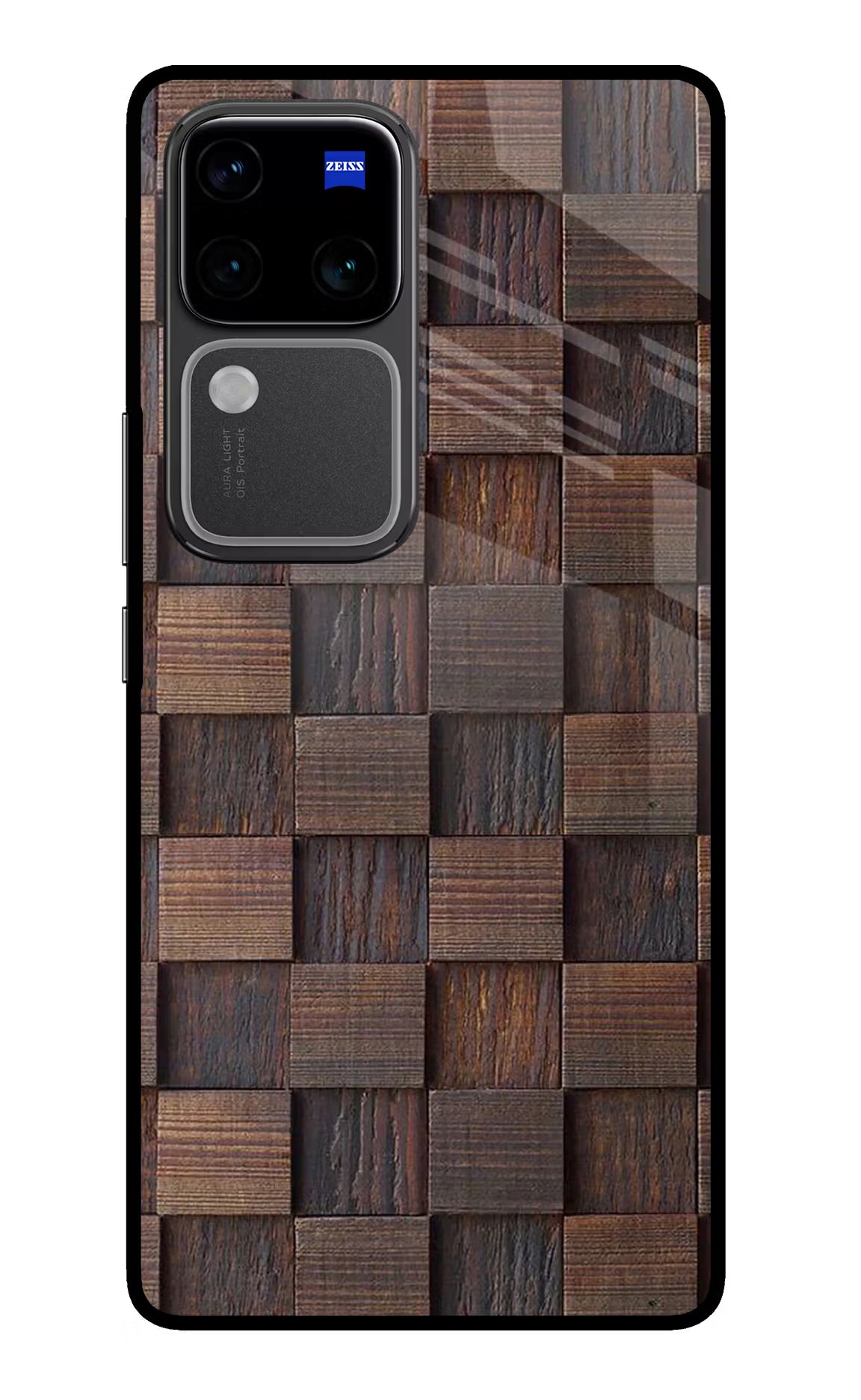Wooden Cube Design Vivo V30 Pro 5G Glass Case Back Cover by Casekaro