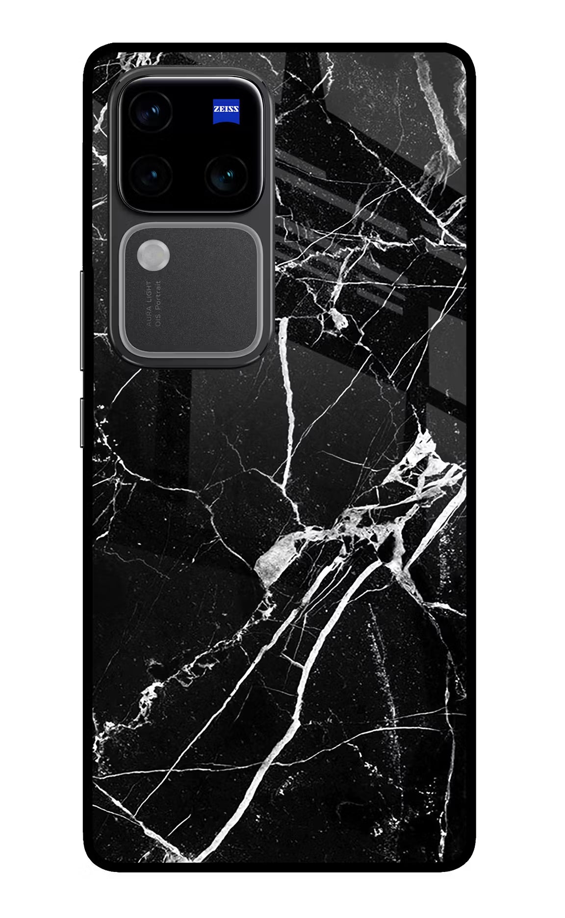 Black Marble Pattern Vivo V30 Pro 5G Glass Case Back Cover by Casekaro