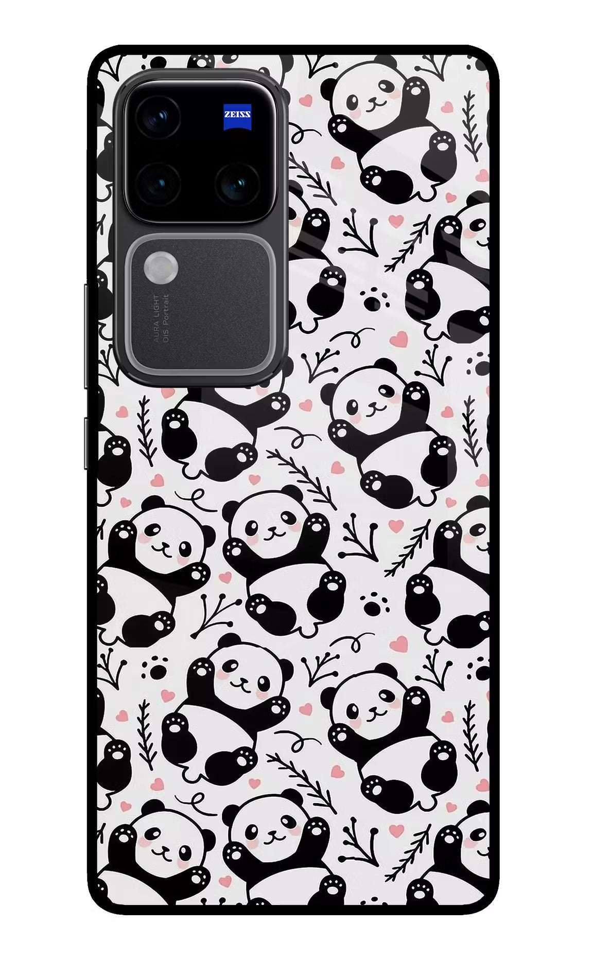 Cute Panda Vivo V30 Pro 5G Glass Case Back Cover by Casekaro