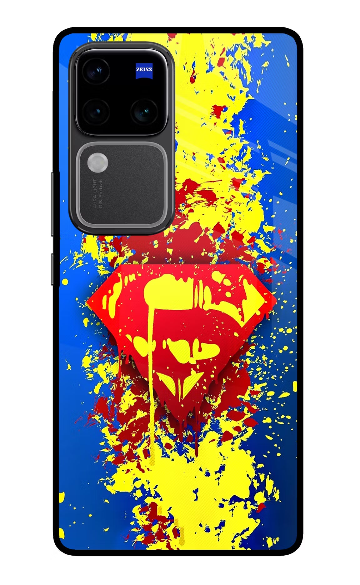 Superman logo Vivo V30 Pro 5G Glass Case Back Cover by Casekaro