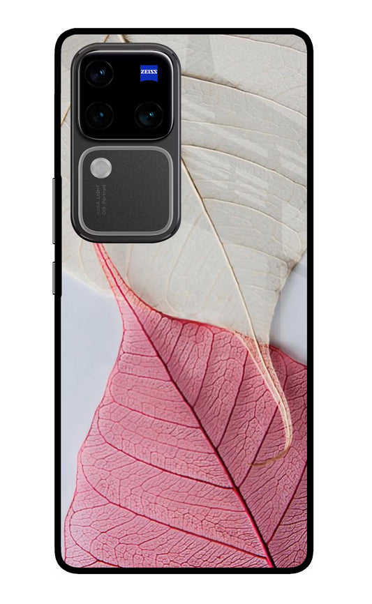 White Pink Leaf Vivo V30 Pro 5G Glass Case