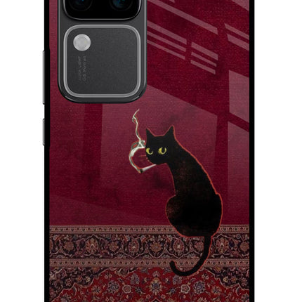 Midnight Cat Vivo V30 Pro 5G Glass Case Back Cover by Casekaro