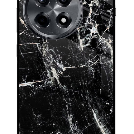 Black Marble Texture OnePlus 12R Glass Case Back Cover by Casekaro