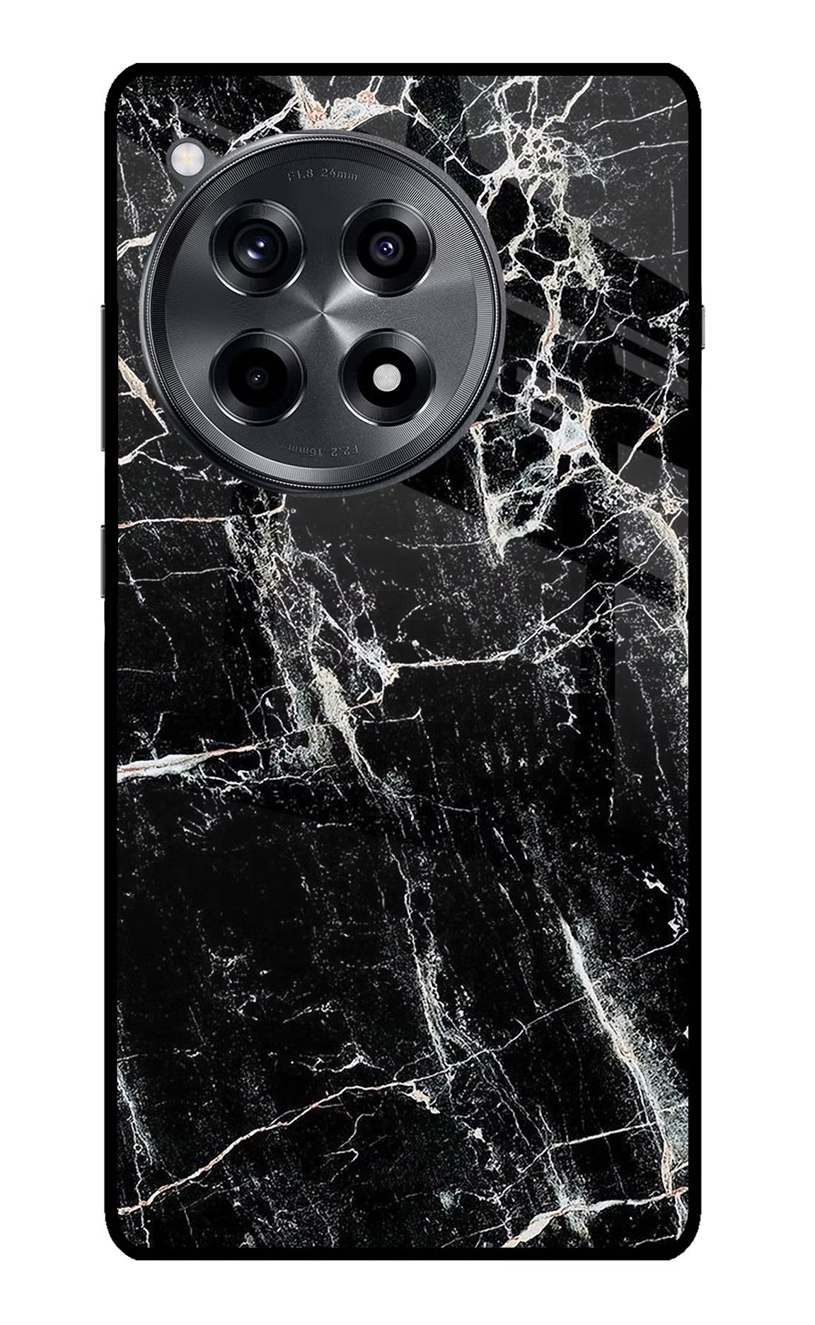 Black Marble Texture OnePlus 12R Glass Case Back Cover by Casekaro