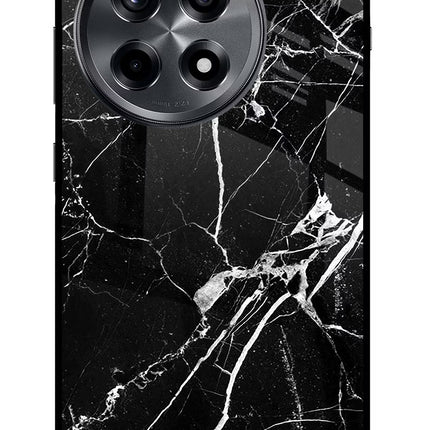 Black Marble Pattern OnePlus 12R Glass Case Back Cover by Casekaro