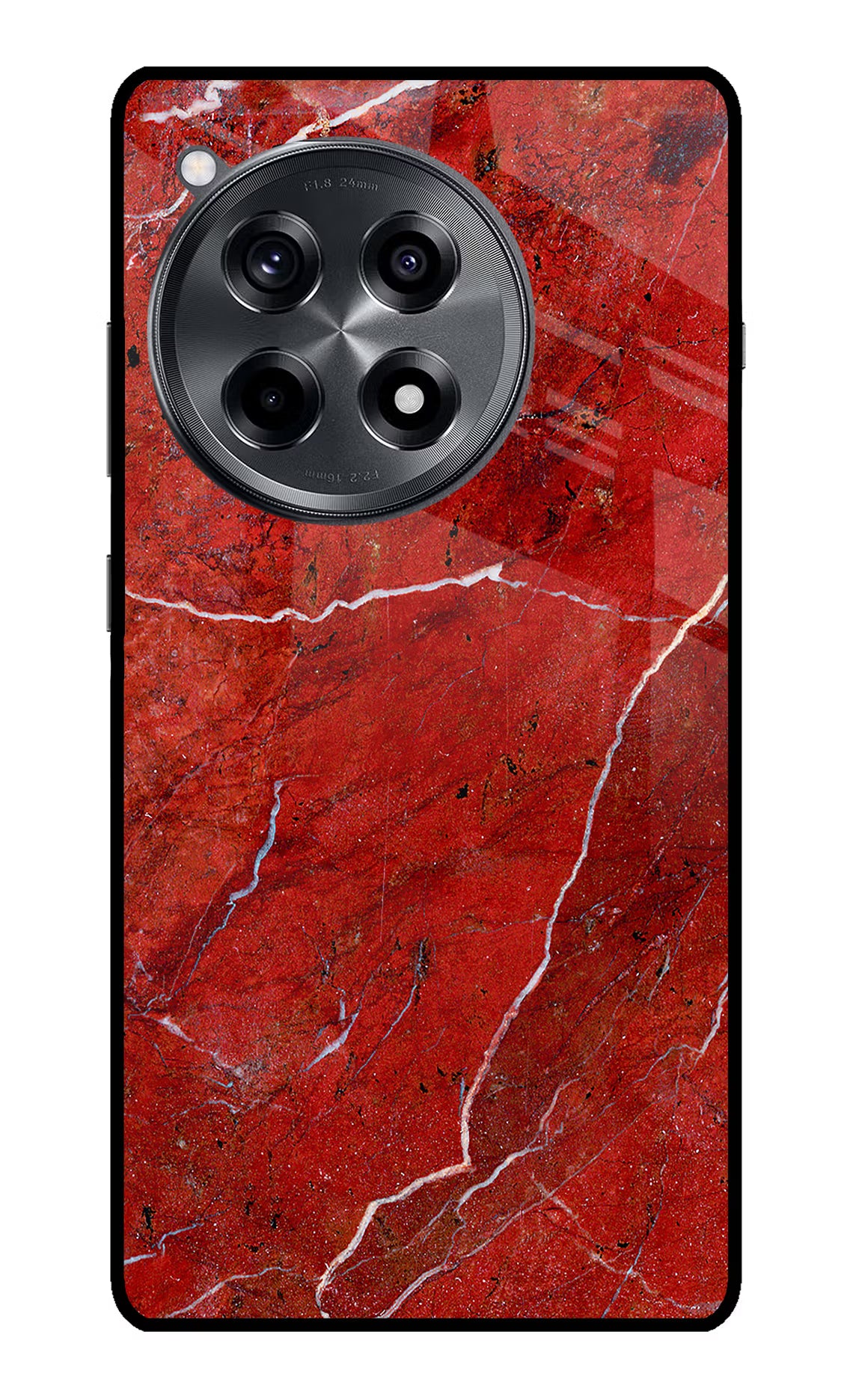 Red Marble Design OnePlus 12R Glass Case Back Cover by Casekaro