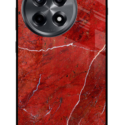 Red Marble Design OnePlus 12R Glass Case Back Cover by Casekaro