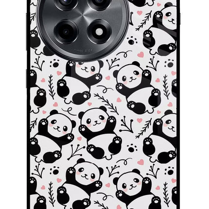 Cute Panda OnePlus 12R Glass Case Back Cover by Casekaro