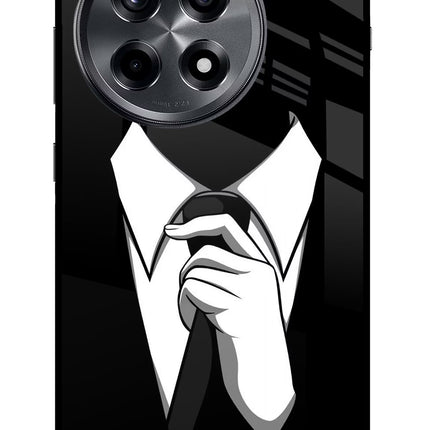 Black Tie OnePlus 12R Glass Case Back Cover by Casekaro
