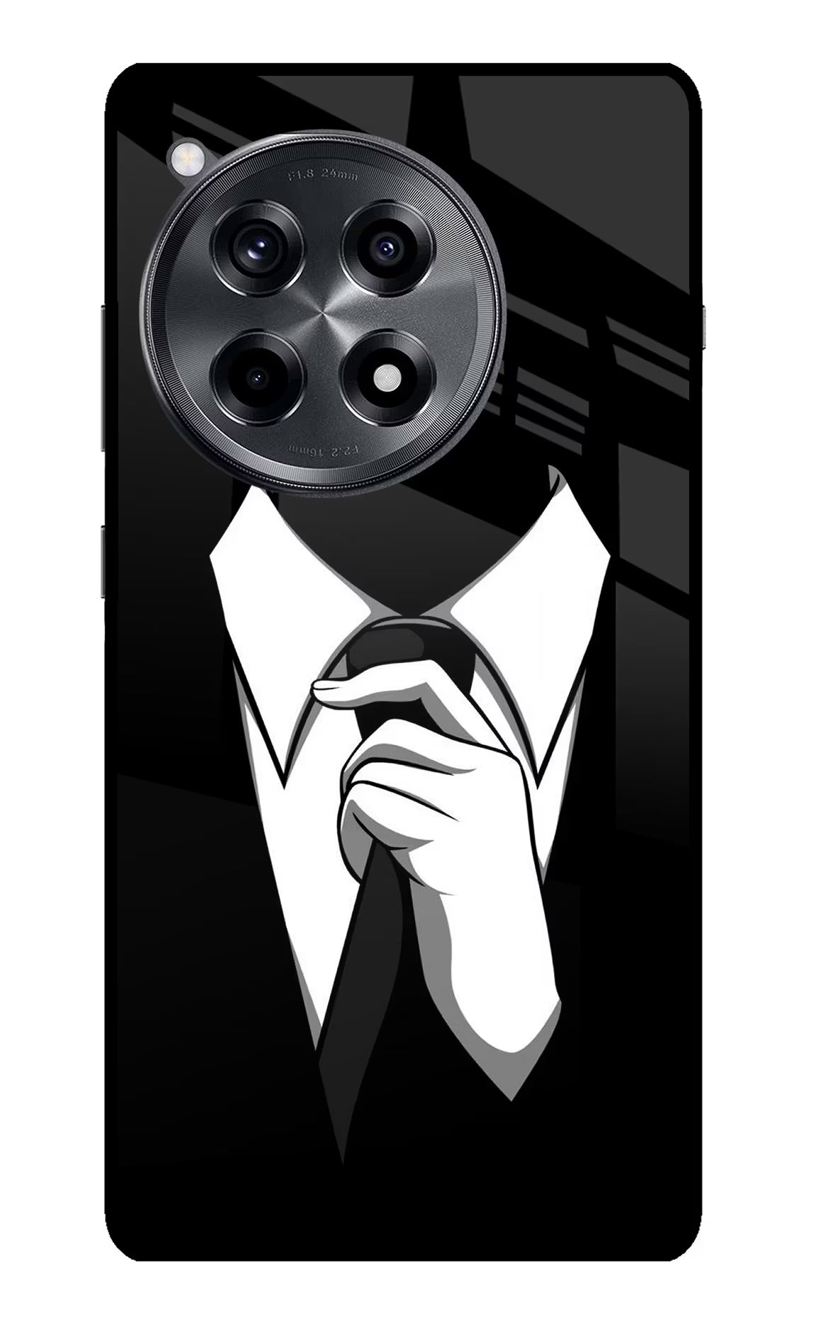 Black Tie OnePlus 12R Glass Case Back Cover by Casekaro