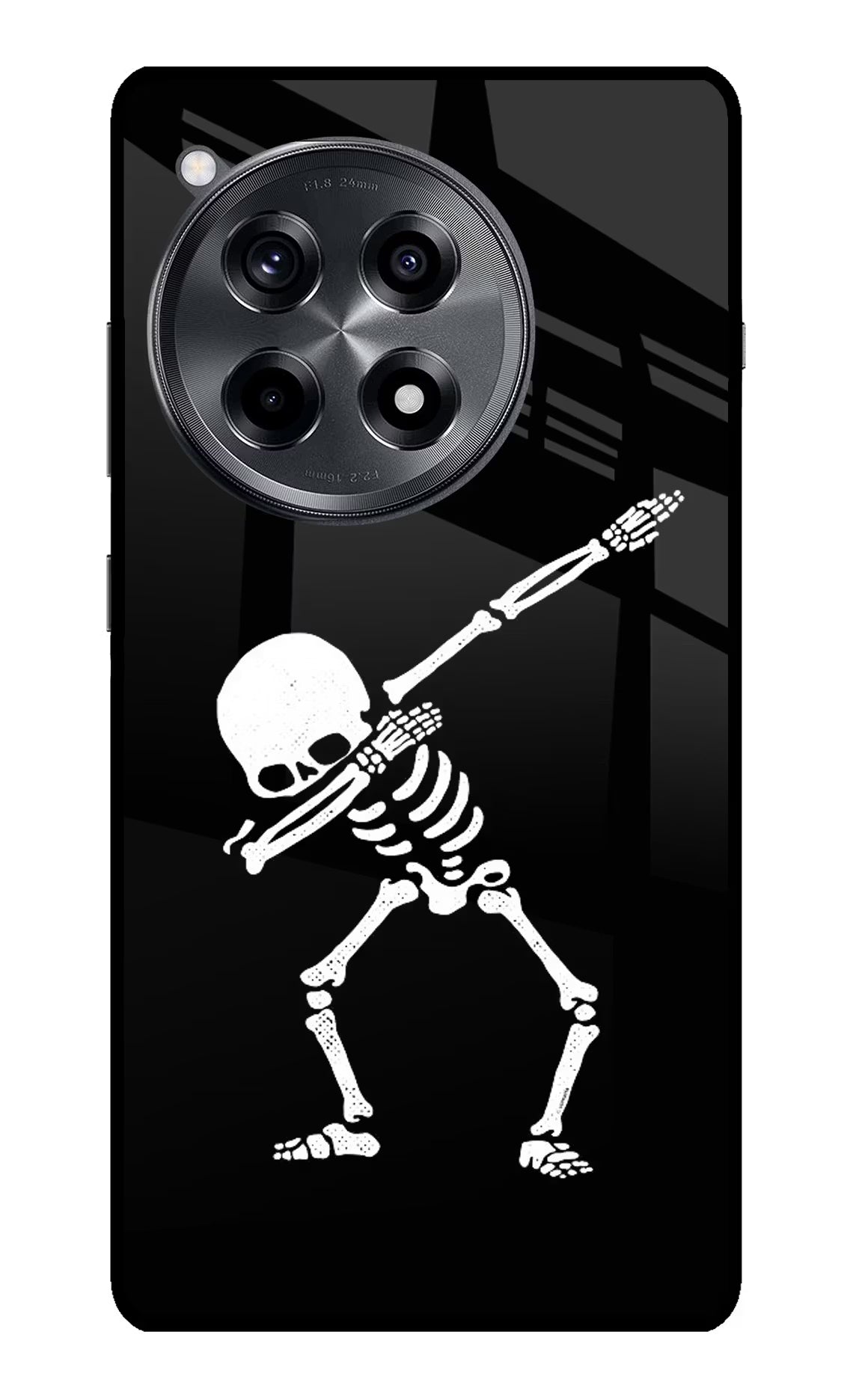 Dabbing Skeleton Art OnePlus 12R Glass Case Back Cover by Casekaro