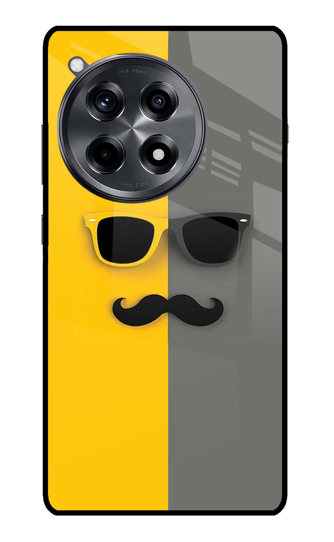 Sunglasses with Mustache OnePlus 12R Glass Case Back Cover by Casekaro