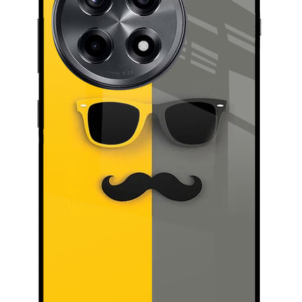 Sunglasses with Mustache OnePlus 12R Glass Case Back Cover by Casekaro